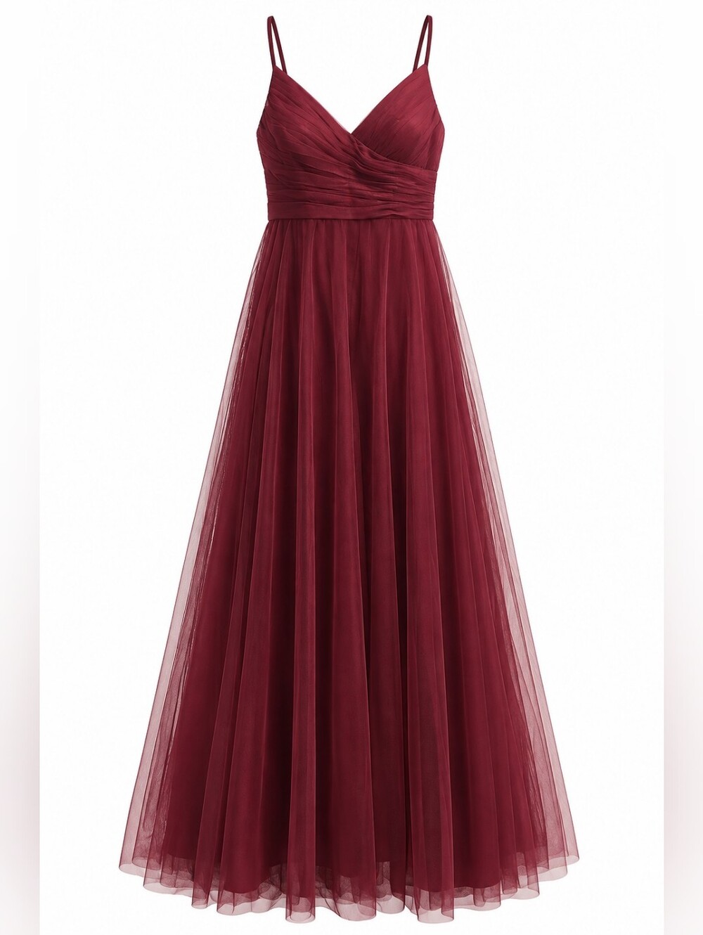 Jenny Yoo Collection Burgundy Plum Wine Tulle Ruched Maxi Gown Dress Size 10